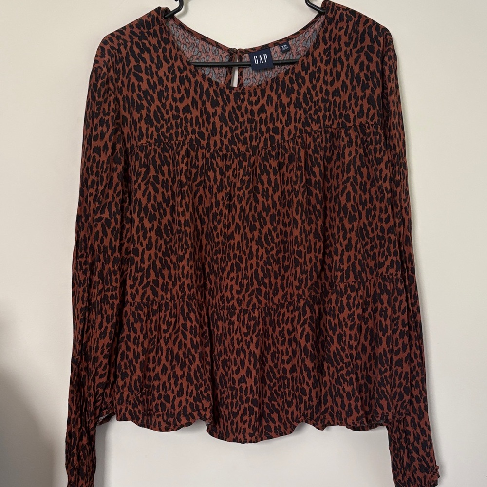 GAP Women's Black and Brown Animal Print Blouse